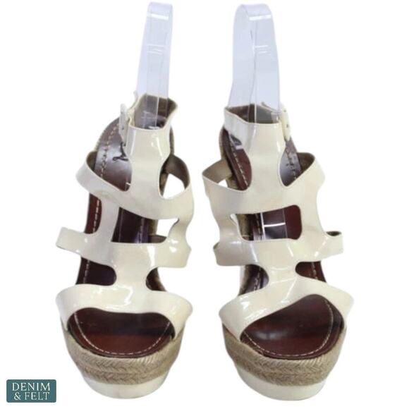 Christian Louboutin Beige Patent Espadrille Wedge Sandals Red Sole Size 39 - Picture 1 of 13